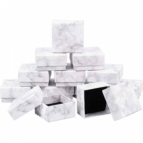BENECREAT 20 Pack Marble White Kraft Ring Earring Box 25x25x13 Inch Square Cardboard Jewelry Gift Boxes with Sponge Insert for Valentine‘s Day -...