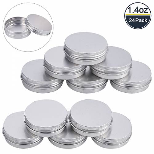 BENECREAT 24 Pack 14 OZ Tin Cans Screw Top Round Aluminum Cans Screw Lid Containers - Great for Store Spices - Candies - Tea or Gift Giving (Platinum)