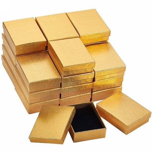 BENECREAT 24 Pack 35x27x1 Gold Kraft Cardboard Jewelry Boxes with Thick Sponges Necklace Ring Gift Box for Anniversaries - Weddings - Birthdays