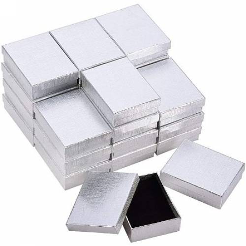 BENECREAT 24 Pack 35x27x1 Silver Kraft Cardboard Jewelry Boxes with Thick Sponges Necklace Ring Gift Box for Anniversaries - Weddings - Birthdays