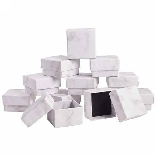 BENECREAT 24 Pack Kraft Square Cardboard Jewelry Boxes Marble White Earring Ring Box for Jewelry Set - 196x196x118 Inches