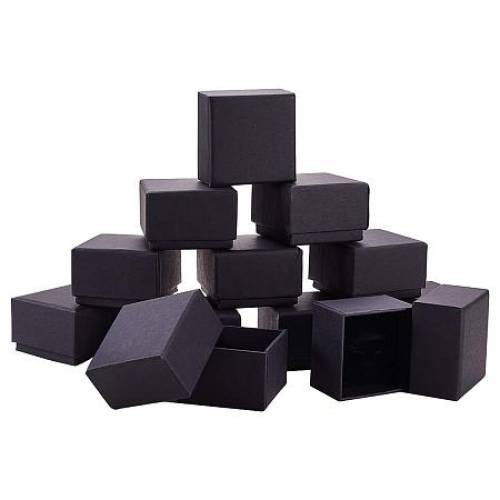 BENECREAT 24 Pack Kraft Square Cardboard Jewelry Boxes Ring Box Velvet Cushion for Jewelry Set - 224 x 224 x 146 Inches - Black