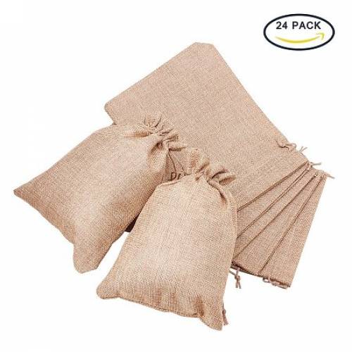 BENECREAT 24Pack Large Size Burlap Bags with Drawstring Gift Bags Jewelry Pouch for Wedding Party and DIY Craft Color Linen - 88 x 67 Inch