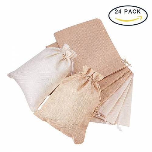 BENECREAT 24Pack Large Size Burlap Bags with Drawstring Gift Bags Jewelry Pouch for Wedding Party and DIY Craft Color Linen and Cream - 88 x 67 Inch