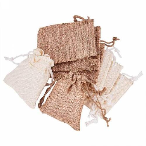BENECREAT 24PCS Burlap Bags with Drawstring Gift Bags Jewelry Pouch for Wedding Party Treat and DIY Craft - 35 x 28 Inch - Linen and Cream