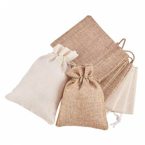 BENECREAT 24PCS Burlap Bags with Drawstring Gift Bags Jewelry Pouch for Wedding Party Treat and DIY Craft - 47 x 35 Inch - Linen and Cream