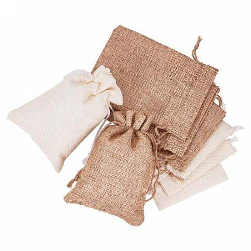 BENECREAT 24PCS Burlap Bags with Drawstring Gift Bags Jewelry Pouch for Wedding Party Treat and DIY Craft - 55 x 39 Inch - Linen and Cream