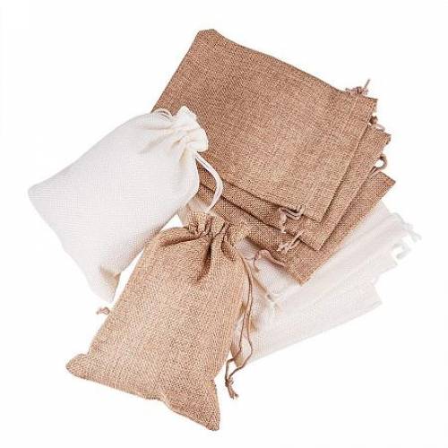 BENECREAT 24PCS Burlap Bags with Drawstring Gift Bags Jewelry Pouch for Wedding Party Treat and DIY Craft - 7 x 5 Inch - Linen and Cream