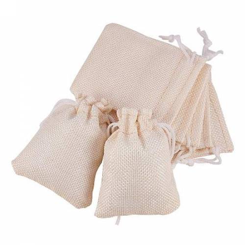BENECREAT 25PCS Burlap Bags with Drawstring Gift Bags Jewelry Pouch for Wedding Party Treat and DIY Craft - 35 x 28 Inch - Cream
