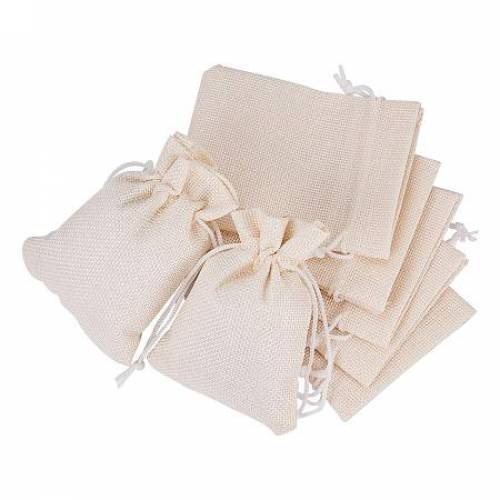 BENECREAT 25PCS Burlap Bags with Drawstring Gift Bags Jewelry Pouch for Wedding Party Treat and DIY Craft - 47 x 35 Inch - Cream