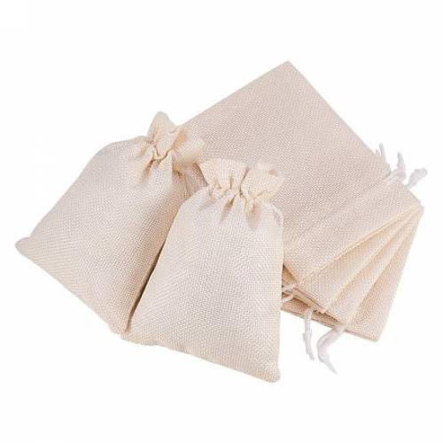 BENECREAT 25PCS Burlap Bags with Drawstring Gift Bags Jewelry Pouch for Wedding Party Treat and DIY Craft - 55 x 39 Inch - Cream