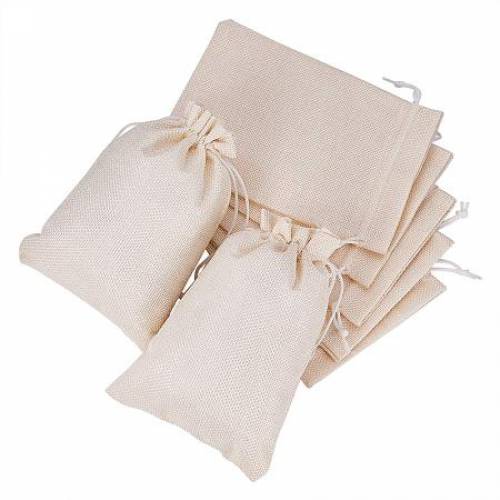 BENECREAT 25PCS Burlap Bags with Drawstring Gift Bags Jewelry Pouch for Wedding Party Treat and DIY Craft - 7 x 5 Inch - Cream