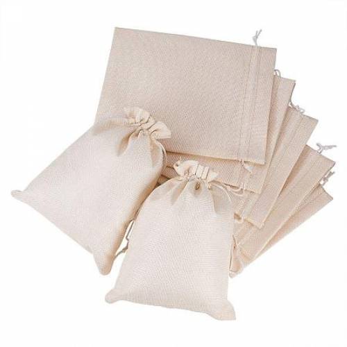 BENECREAT 25PCS Burlap Bags with Drawstring Gift Bags Jewelry Pouch for Wedding Party Treat and DIY Craft - 9 x 67 Inch - Cream