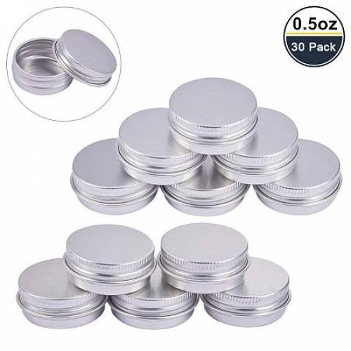 BENECREAT 30 Pack 05 OZ Tin Cans Screw Top Round Aluminum Cans Screw Lid Containers - Great for Store Spices - Candies - Tea or Gift Giving (Platinum)