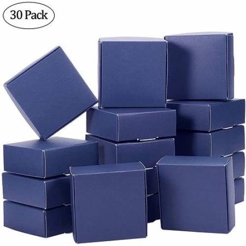 BENECREAT 30 Packs MarineBlue Square Kraft Paper Soap boxes 3x3x12 Paper Gift Packing Boxes for Wedding Birthday Party Treats and Favors