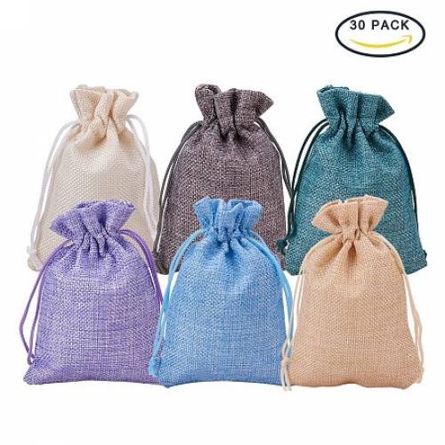 BENECREAT 30Pack 6 Color Burlap Bags with Drawstring Gift Bags Jewelry Pouch for Wedding Party and DIY Craft - 45 x 37 Inch