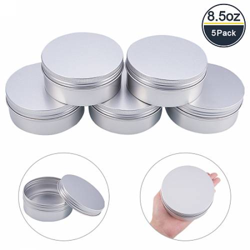 BENECREAT 5 Pack 85 OZ Tin Cans Screw Top Round Aluminum Cans Screw Lid Containers - Great for Store Spices - Candies - Tea or Gift Giving (Platinum)