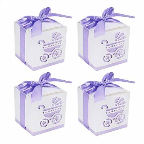 BENECREAT 50 Sets Candy Gift Boxes 24x24x24 Laser Cut Baptism Favor Boxes with Ribbon for Baby Shower Baptism Decorations Birthday Party Event -...