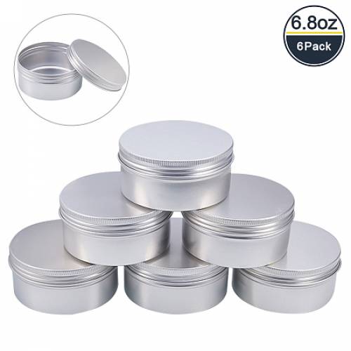 BENECREAT 6 Pack 68 OZ Tin Cans Screw Top Round Aluminum Cans Screw Lid Containers - Great for Store Spices - Candies - Tea or Gift Giving (Platinum)
