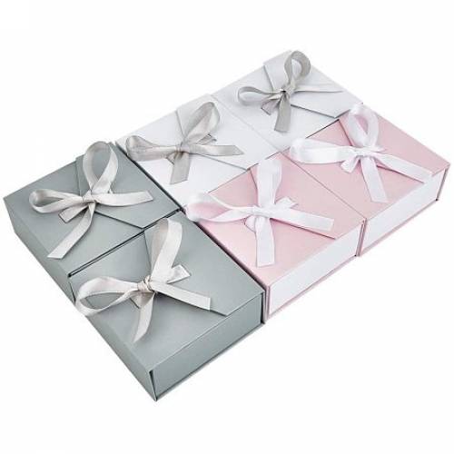 BENECREAT 6 Packs Mixed Color Magnetic Closure Gift Box with Ribbon Sponge Cardboard Paper Gift Box for Wedding Party - Birthday - Wrapping