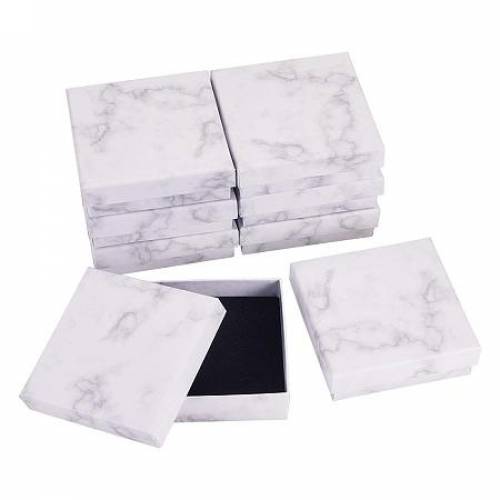 BENECREAT 8 Pack Kraft Square Cardboard Jewelry Boxes Marble White Necklace Pendant Box for Jewelry Set - 358x358x114 Inches
