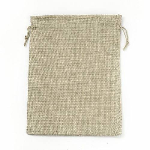 BENECREAT Burlap Packing Pouches Drawstring Bags - Dark Khaki - 23x17cm
