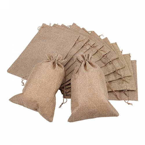 BENECREAT Burlap Packing Pouches Drawstring Bags - for Christmas - Wedding Party and DIY Craft Packing - Dark Khaki - 30x20cm