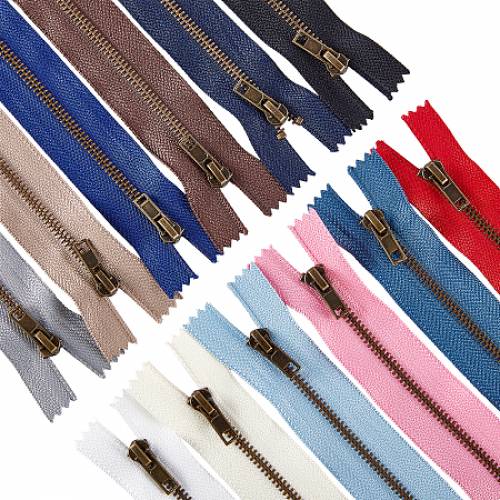 BENECREAT Nylon Garment Accessories - Zip-fastener Component Sets - Nylon and Brass Zipper & Alloy Zipper Puller - Antique Bronze - Mixed Color -...