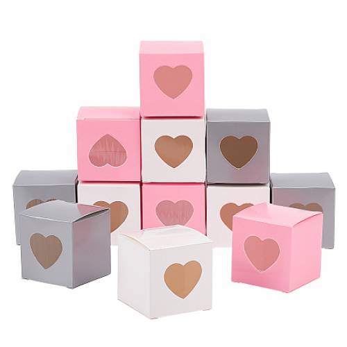 BENECREAT Paper Candy Boxes - Bakery Box - with PVC Clear Window - for Party - Wedding - Baby Shower - Square - Mixed Color - Finished Product:...