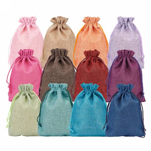Burlap Packing Pouches Drawstring Bags - for Christmas - Wedding Party and DIY Craft Packing - Mixed Color - 18x13cm; 12 colors - 2pcs/color -...