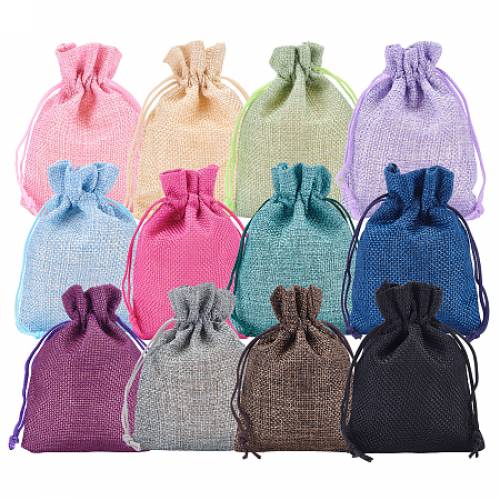 Burlap Packing Pouches Drawstring Bags - for Christmas - Wedding Party and DIY Craft Packing - Mixed Color - 24pcs/set