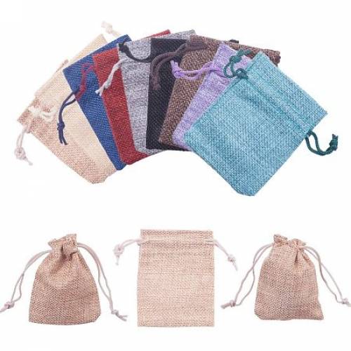Burlap Packing Pouches Drawstring Bags - Mixed Color - 9x7cm; 30pcs/set