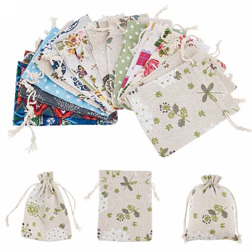 CHGCRAFT Polycotton(Polyester Cotton) Packing Pouches Drawstring Bags - Mixed Pattern - Mixed Color - 14x10cm; 15 patterns - 2pcs/pattern - 30pcs/set