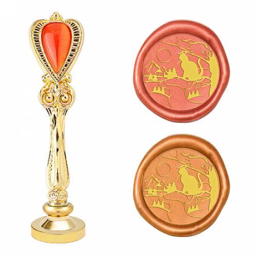 CRASPIRE Brass Wax Seal Stamp - Alloy and Cat Eye Handles - for DIY Scrapbooking - Cat Pattern - Stamp: 25x14mm - Handle: 885x245x14mm