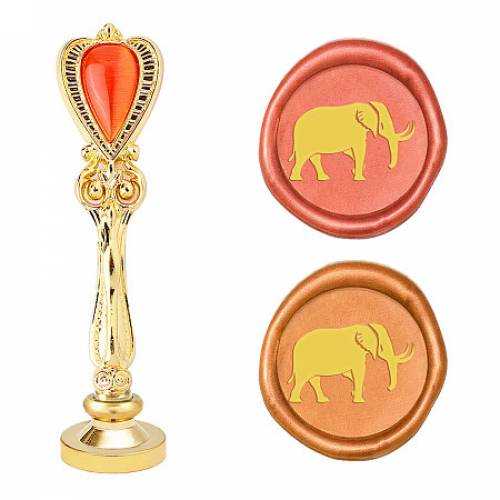 CRASPIRE Brass Wax Seal Stamp - Alloy and Cat Eye Handles - for DIY Scrapbooking - Elephant Pattern - Stamp: 25x14mm - Handle: 885x245x14mm