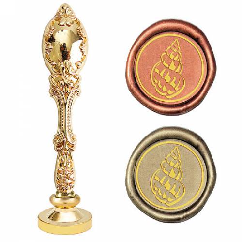 CRASPIRE Brass Wax Seal Stamp - with Alloy Handles - for DIY Scrapbooking - Shell Pattern - Stamp: 25x14mm - Handle: 915x225x135mm