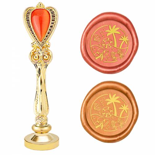 CRASPIRE Brass Wax Seal Stamp - with Alloy Handles - with Cat Eye - for DIY Scrapbooking - Beach Theme Pattern - Stamp: 25x14mm - Handle: 885x245x14mm