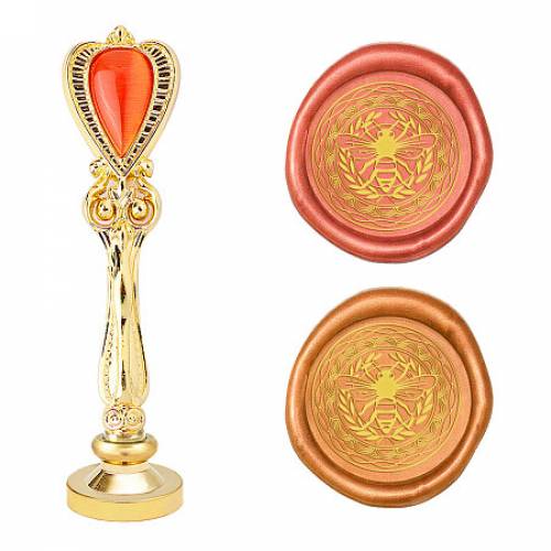 CRASPIRE Brass Wax Seal Stamp - with Alloy Handles - with Cat Eye - for DIY Scrapbooking - Bees Pattern - Stamp: 25x14mm - Handle: 885x245x14mm