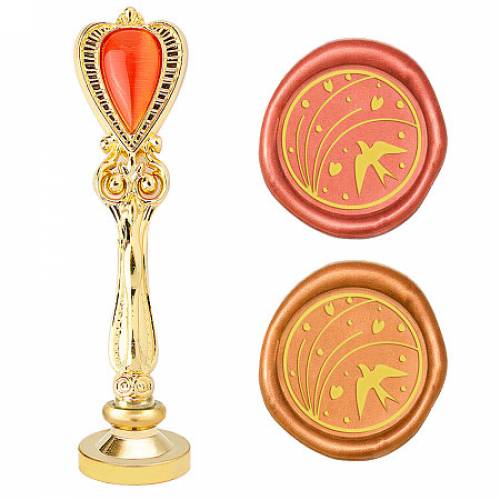 CRASPIRE Brass Wax Seal Stamp - with Alloy Handles - with Cat Eye - for DIY Scrapbooking - Bird Pattern - Stamp: 25x14mm - Handle: 885x245x14mm