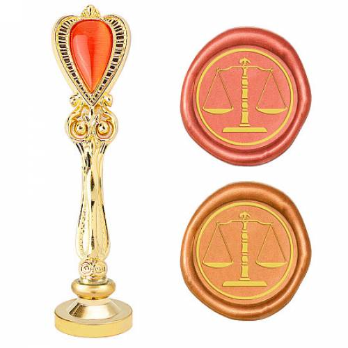CRASPIRE Brass Wax Seal Stamp - with Alloy Handles - with Cat Eye - for DIY Scrapbooking - Golden - Stamp: 25x14mm - Handle: 885x245x14mm
