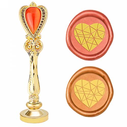 CRASPIRE Brass Wax Seal Stamp - with Alloy Handles - with Cat Eye - for DIY Scrapbooking - Heart Pattern - Stamp: 25x14mm - Handle: 885x245x14mm