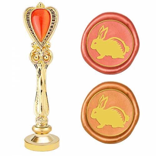 CRASPIRE Brass Wax Seal Stamp - with Alloy Handles - with Cat Eye - for DIY Scrapbooking - Rabbit Pattern - Stamp: 25x14mm - Handle: 885x245x14mm