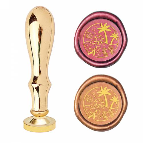 CRASPIRE Brass Wax Seal Stamp - with Handle - for DIY Scrapbooking - Beach Theme Pattern - Stamp: 25x14mm; Handle: 795x21mm - Screw: 8mm