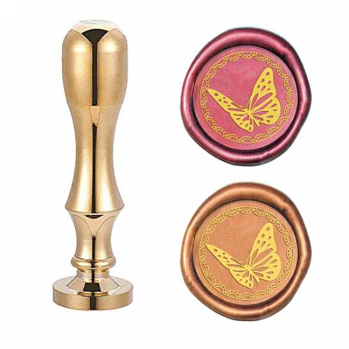 CRASPIRE Brass Wax Seal Stamp - with Handle - for DIY Scrapbooking - Butterfly Pattern - Stamp: 25x14mm; Handle: 795x21mm - Screw: 8mm