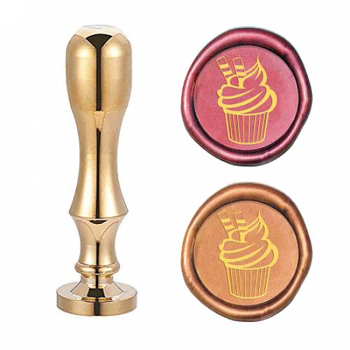 CRASPIRE Brass Wax Seal Stamp - with Handle - for DIY Scrapbooking - Cupcake Pattern - Stamp: 25x14mm; Handle: 795x21mm - Screw: 8mm