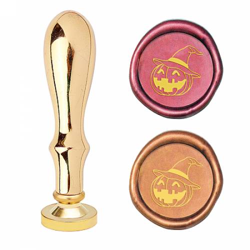 CRASPIRE Brass Wax Seal Stamp - with Handle - for DIY Scrapbooking - Halloween Themed Pattern - Stamp: 25x14mm; Handle: 795x21mm - Screw: 8mm
