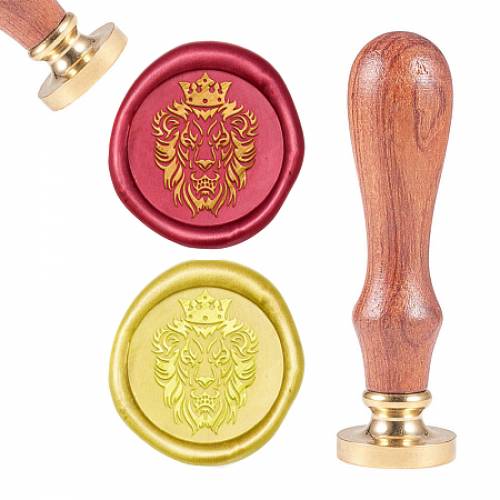 CRASPIRE Brass Wax Seal Stamp - with Natural Rosewood Handle - for DIY Scrapbooking - Golden - Lion Pattern - Stamp: 25mm - Handle: 83x22mm; Head:...