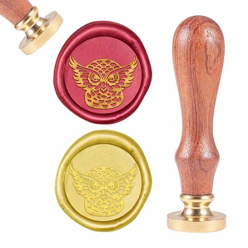 CRASPIRE Brass Wax Seal Stamp - with Natural Rosewood Handle - for DIY Scrapbooking - Owl Pattern - Stamp: 25mm - Handle: 83x22mm; Head: 75mm