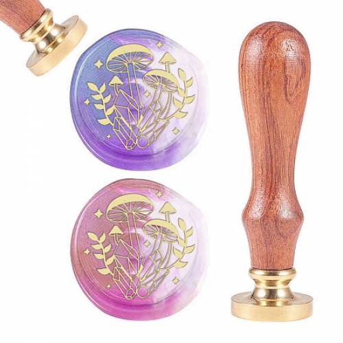 CRASPIRE Brass Wax Seal Stamp - with Natural Rosewood Handle - for DIY Scrapbooking - Plants Pattern - Stamp: 25mm - Handle: 795x215mm