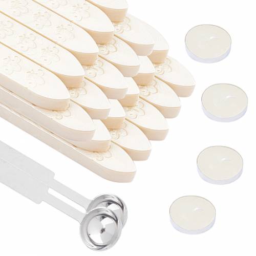 CRASPIRE DIY Wax Seal Stamp Kits - include Sealing Wax Sticks - with Wicks - for - with Stainless Steel Spoon - Candle - Antique White -